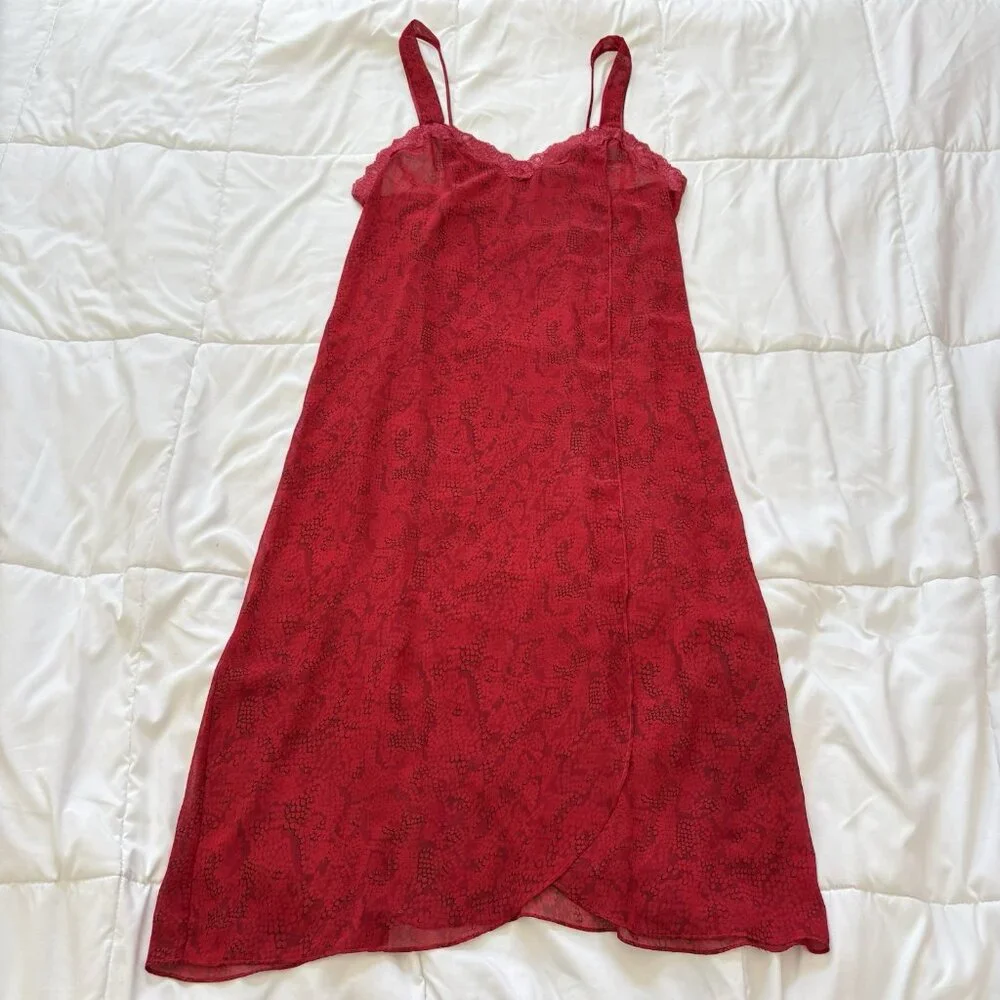 Vintage 90s Y2K Slip Dress Womens Red Snake Print Dainty Romantic Vampire Grunge
